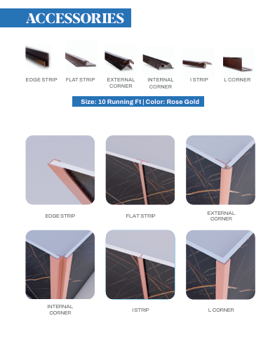 Polygranite Wall Sheet Aluminium Trim Profiles in Rose Gold